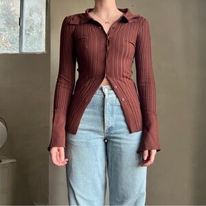 Brown Knit Button Up size S